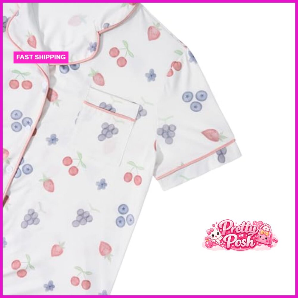 Polyester Elastane Button Down Pajama Set With Sh… - image 7